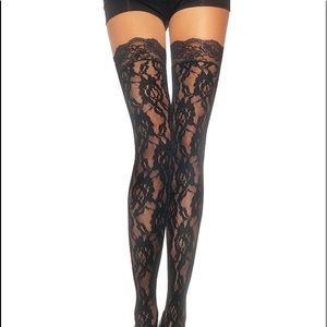 Black Lace Thigh High Stockings